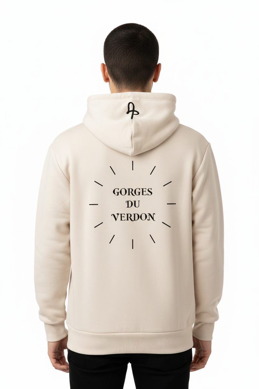 Duplér Beige Hoodie – samma kille bakifrån