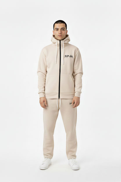 Duplér Beige Set – vita snörtoppar på byxorna