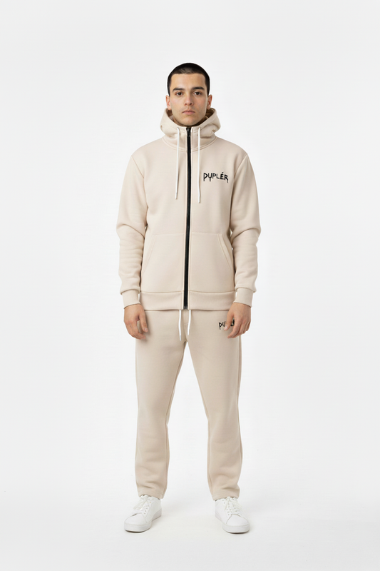 Duplér Beige Set – vita snörtoppar på byxorna