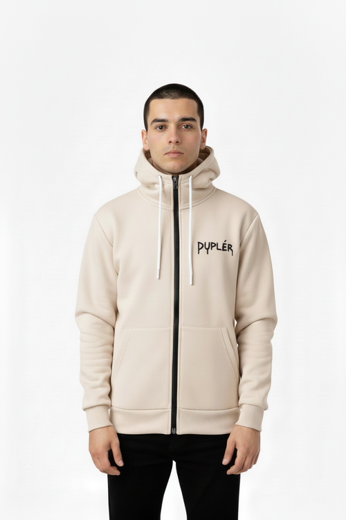 Duplér Beige Zip Hoodie – huva täcker halsen