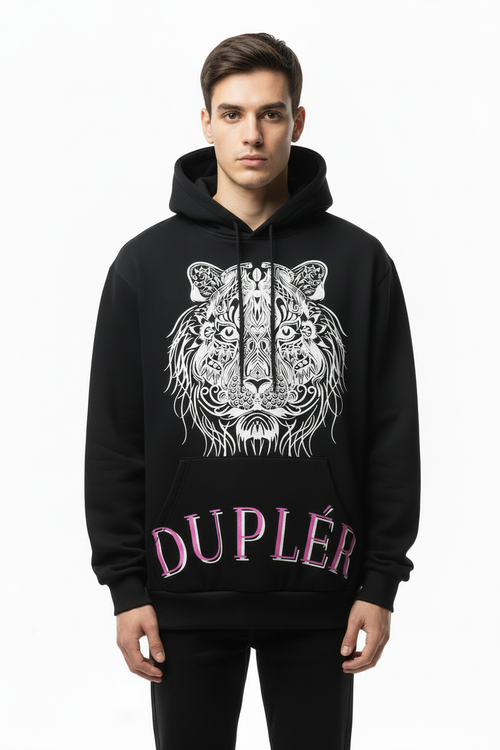 Duplér Svart Tiger Hoodie – luva nere framifrån